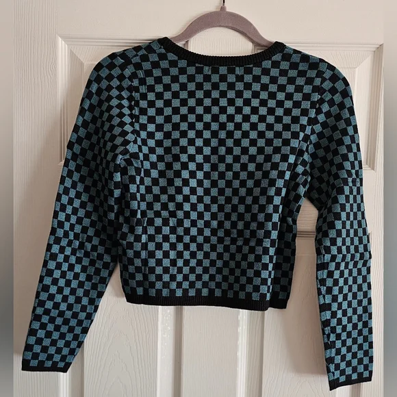 NWT- DayDreamer Women's Teal Check Fitted Pull Over Sweater - Picture 4 of 9